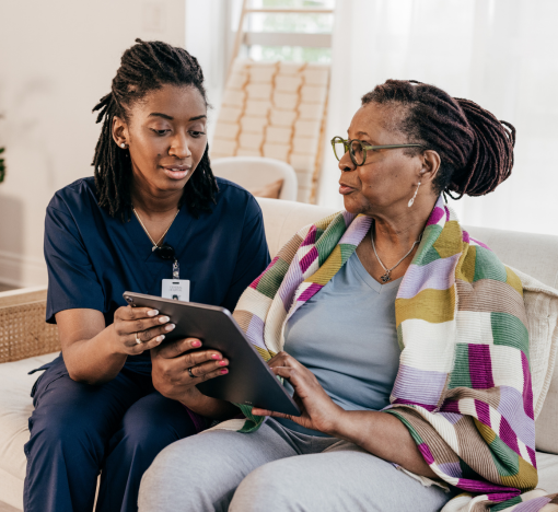 An Ameri Care caregiver providing non-medical home care to a senior at home in Orange County, CA